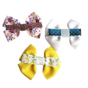 Hair Clip Barrette Lot Ribbon Bow New Coquette Pink Yellow White Lemon Flower